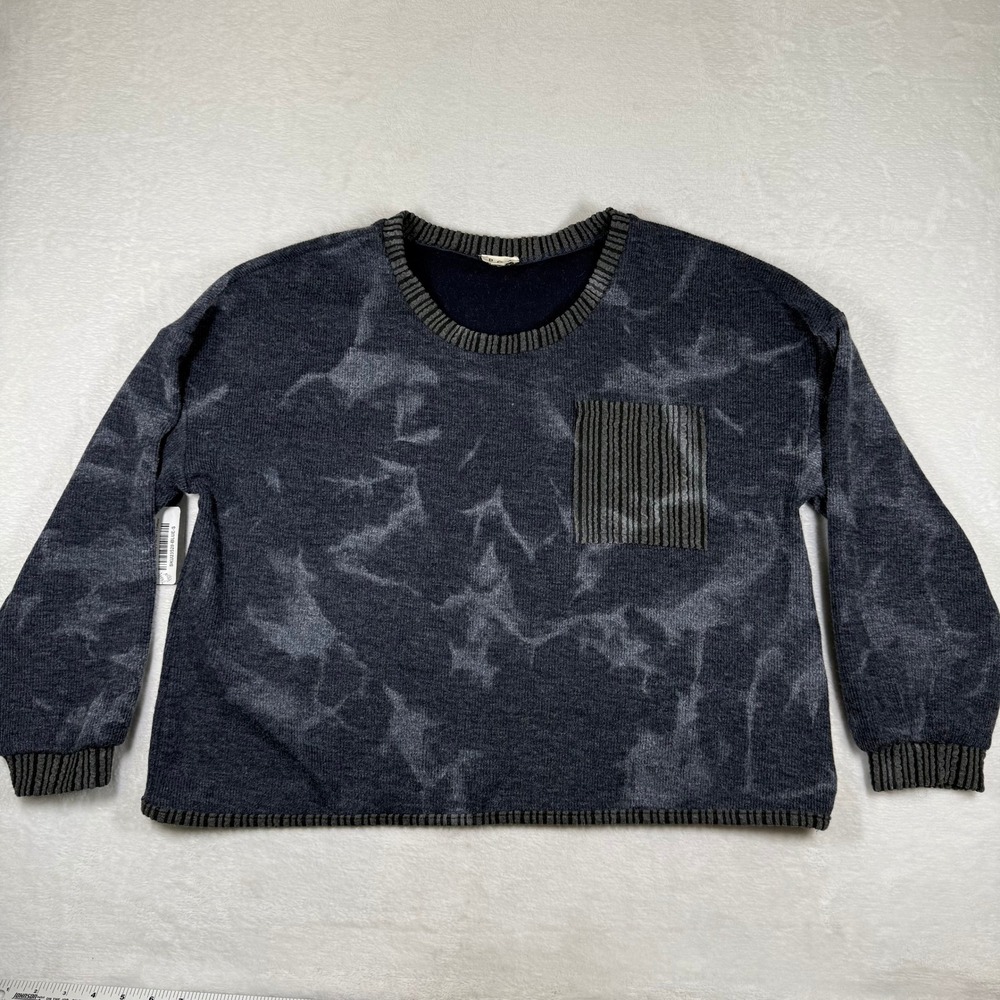 POL Tasteful‎ Discovery Blue Acid Wash Oversized Pocket Sweater SMT1584 Small